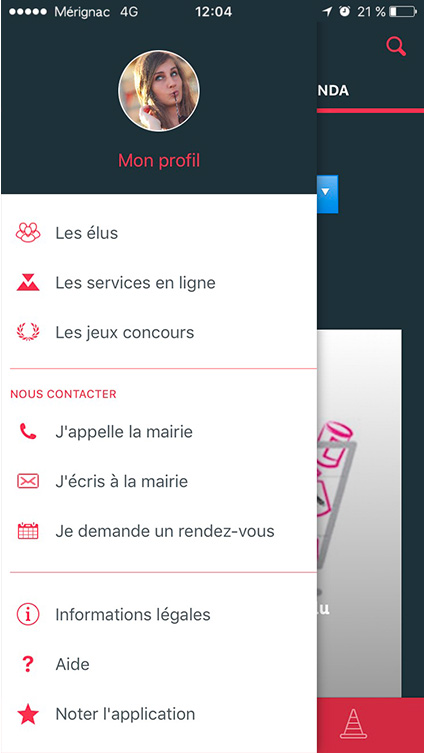 Ici Mérignac - menu application